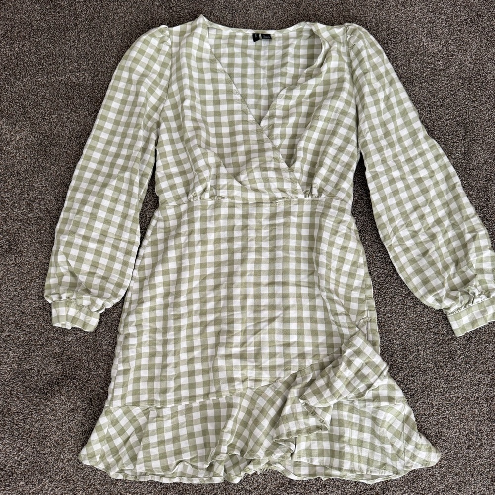 Vero Moda S Karma Green Gingham Mini Dress with Ruffle Hem